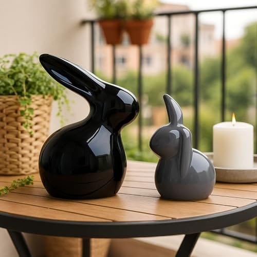 Home Décor Ceramic Rabbit Figurines (Set of 2, Black and Grey)