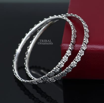 925 sterling silver handmade floral design fabulous bangle bracelet, best brides silver jewelry gifting girl's bangles nba331