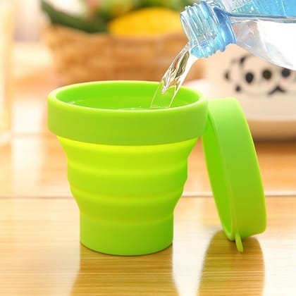 Round Silicone Foldable Glass / Cup, Foldable Travel Mug With Lid (1 Pc)
