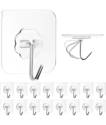 10 Pcs PVC Heavy Duty Self Adhesive Stainless Hooks Transparent Waterproof and Oilproof Wall Hooks for Kitchen, Bathroom Shower Door Outdoor Home Improvement Utility Hook