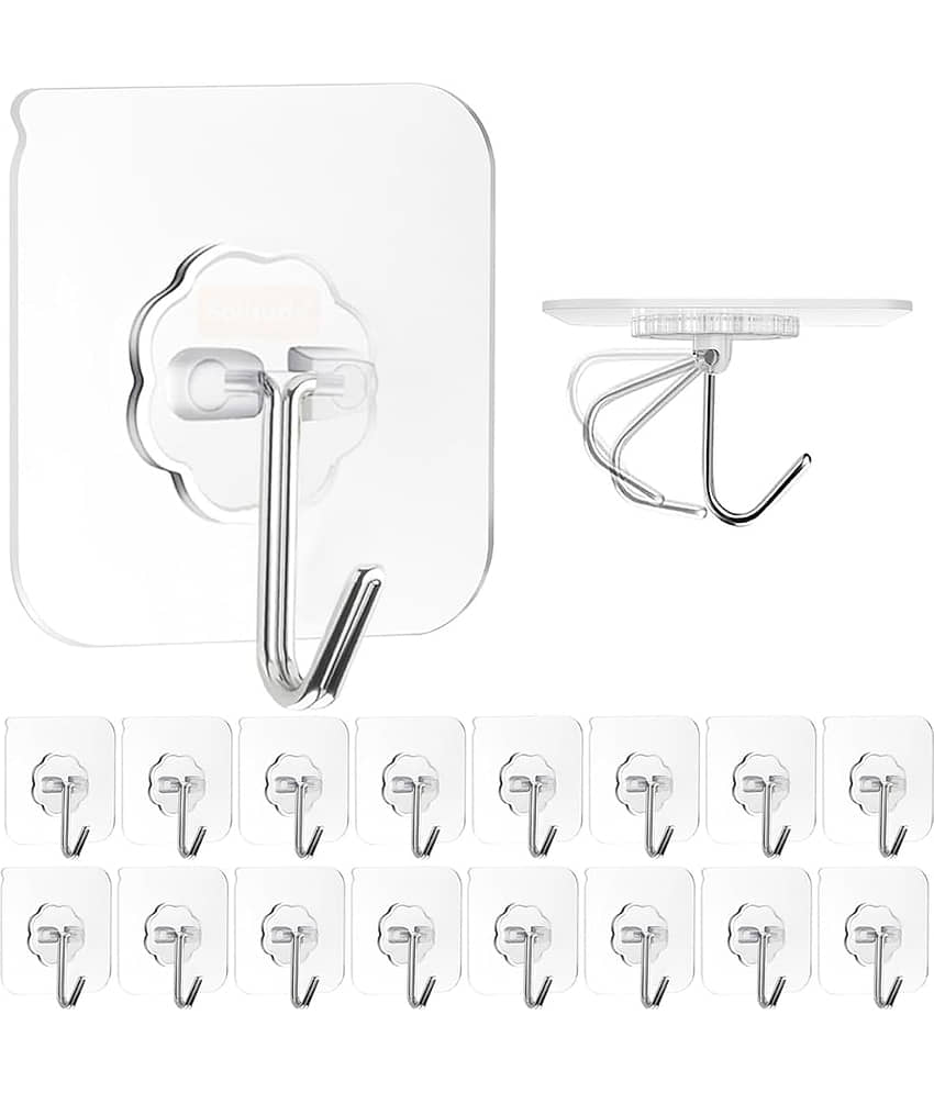 10 Pcs PVC Heavy Duty Self Adhesive Stainless Hooks Transparent Waterproof and Oilproof Wall Hooks for Kitchen, Bathroom Shower Door Outdoor Home Improvement Utility Hook