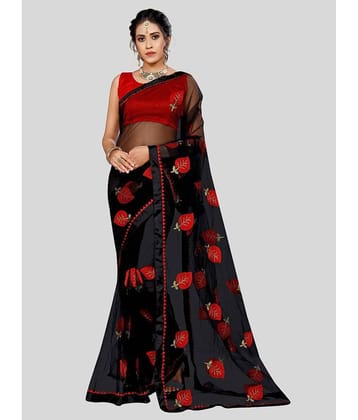Gazal Fashions Net Applique Saree With Unstitched Blouse Piece ( Multicolor )
