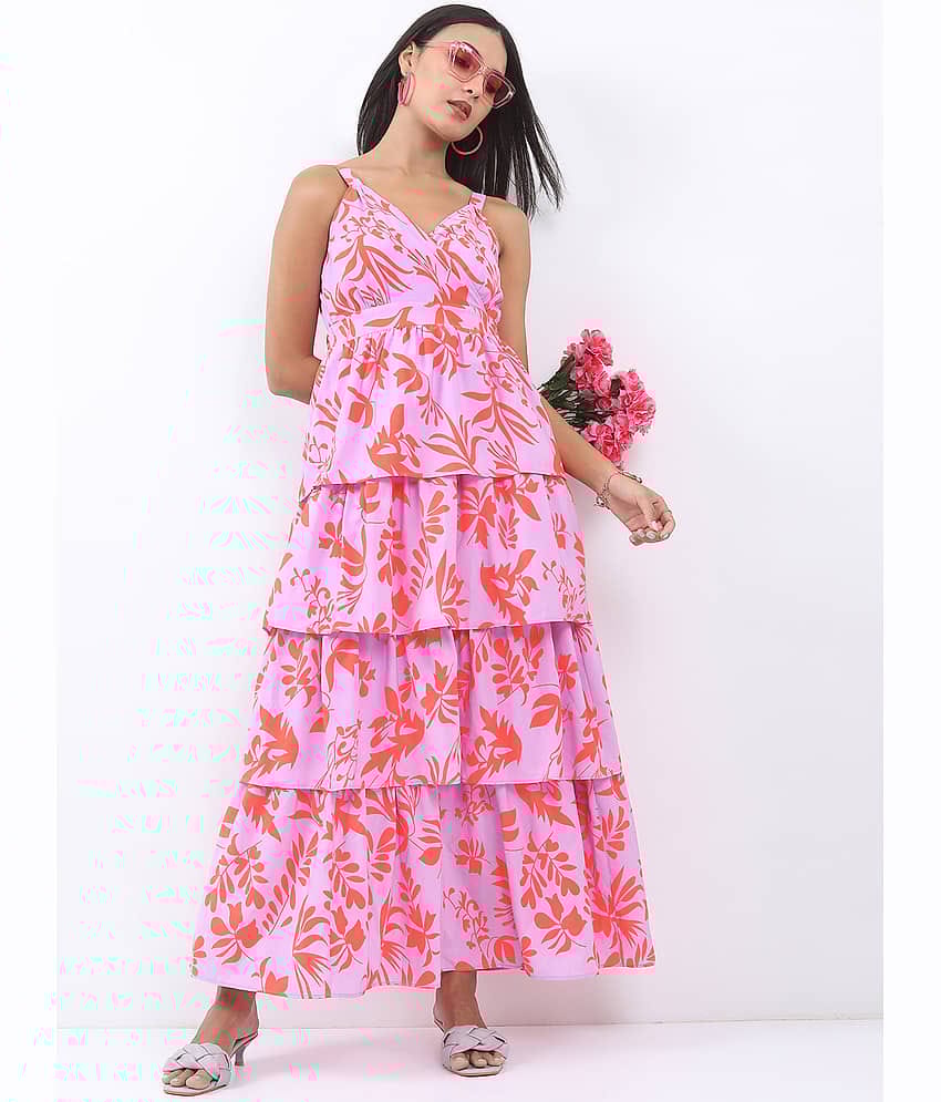 Ketch Women Polyester Printed Fit & Flare Dress ( Purple )