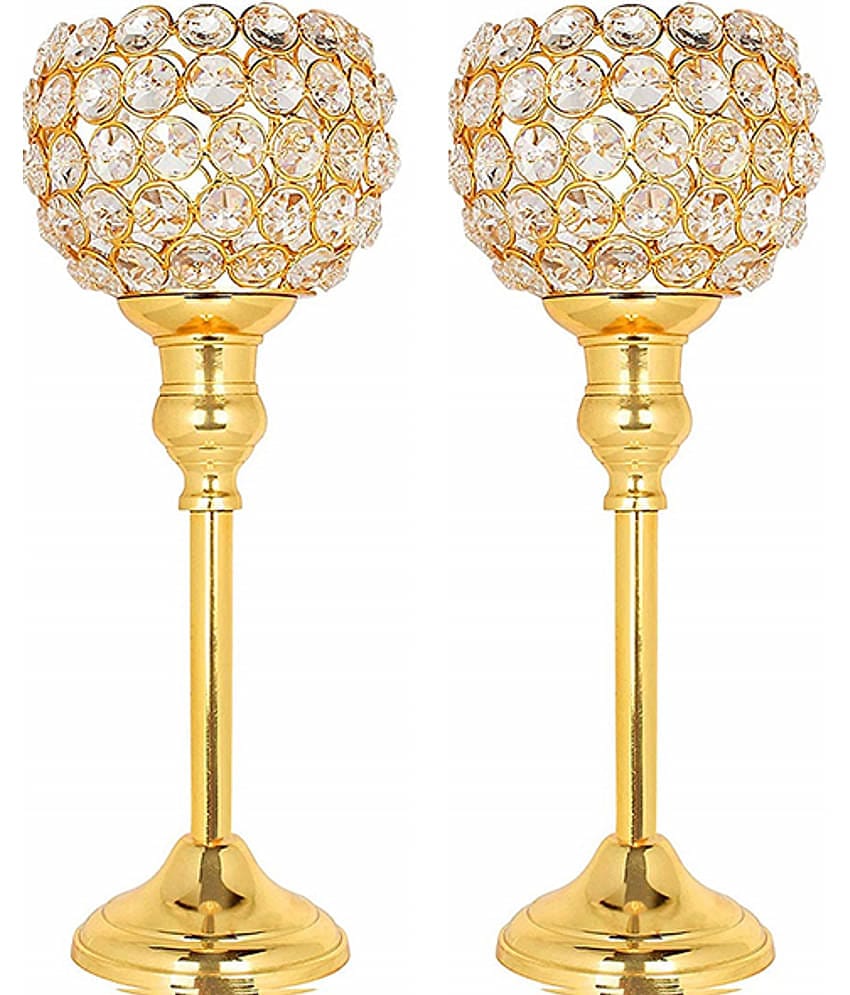 METAL MESTERY Gold Table Top Metal Tea Light Holder - Pack of 1