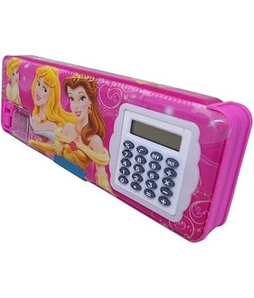 Eclet Multipurpose Magnetic Pencil Box with Calculator & Dual Sharpener for Girls & Boys for School | Big Size Cartoon Printed Pencil Case for Kids Geometry Box  (Pink )Set of 1