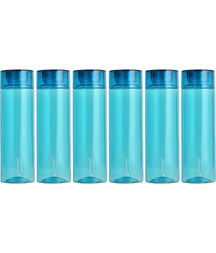 PearlPet Hydrous-1000ml Blue Plastic Water Bottle 1000 mL ( Set of 6 )