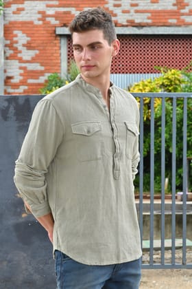 Joshua - Textured Kurta Pocketed Shirt - Pista-XL-44 / PISTA