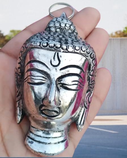 Patwari Arts Decorative Buddha Head Wall Hanging, Silver Finish, 12.7 cm Height, Metal Showpiece for Home and Office