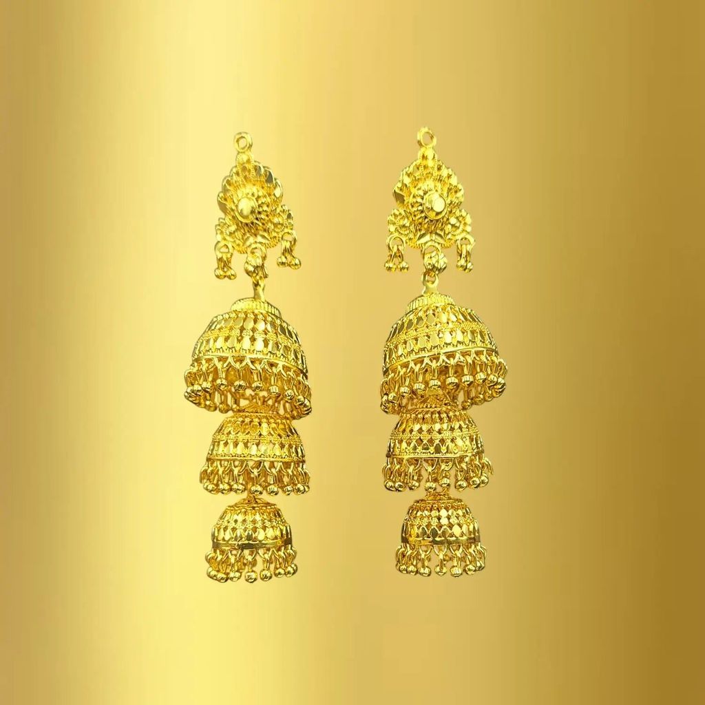 Gold Plated Multi-Layer Jhumka Earrings – Traditional & Festive Jewelry
