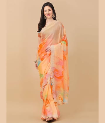 BLEESBURY Chiffon Embellished Saree With Unstitched Blouse Piece ( SkyBlue )