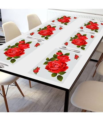 Crosmo PVC Floral Table Mats ( 45 cm x 30 cm ) Pack of 6 - Red