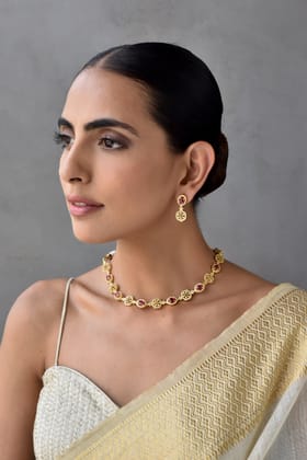 Vedh Red Jadau Kundan Short Necklace Set-Jadau Kundan