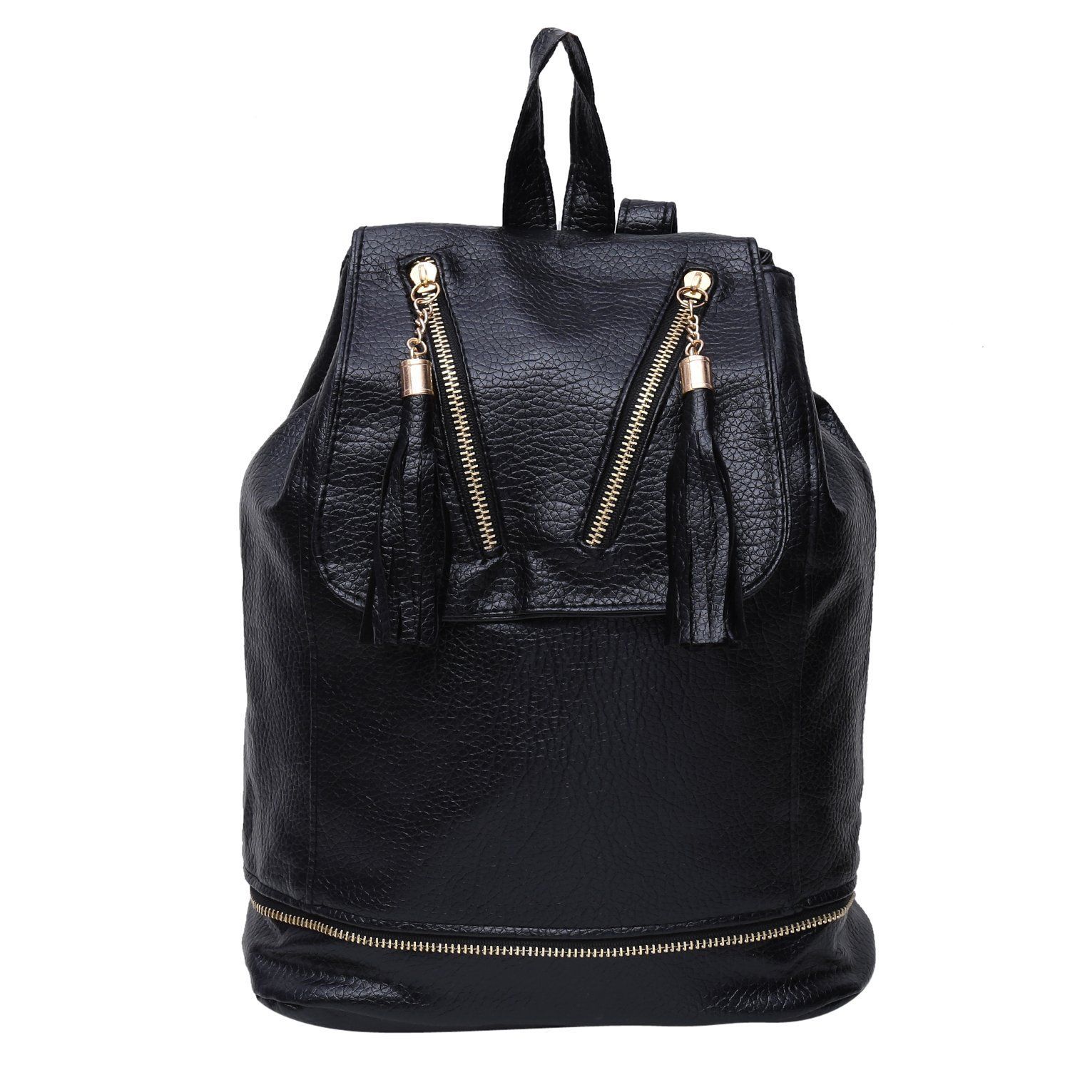 Random Artificial Leather Backpack Bag for Women and Girls with Golden Trims