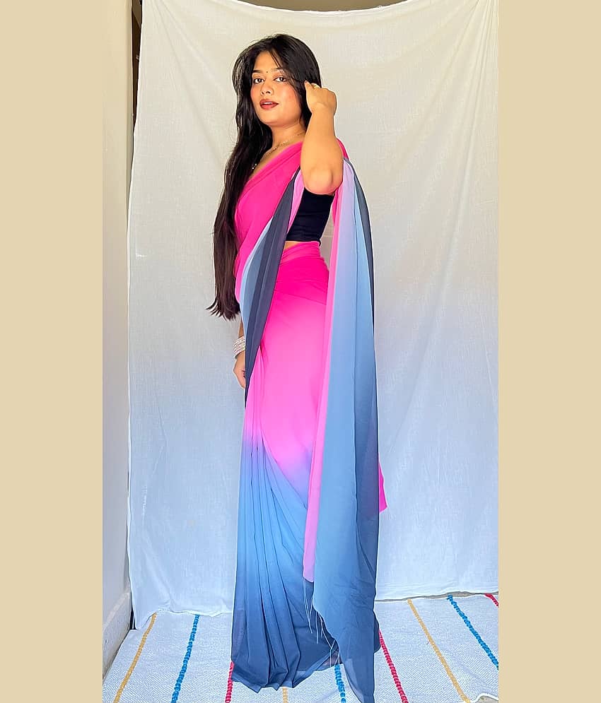 ANAND SAREES Georgette Dyed Saree With Unstitched Blouse Piece ( Pink )