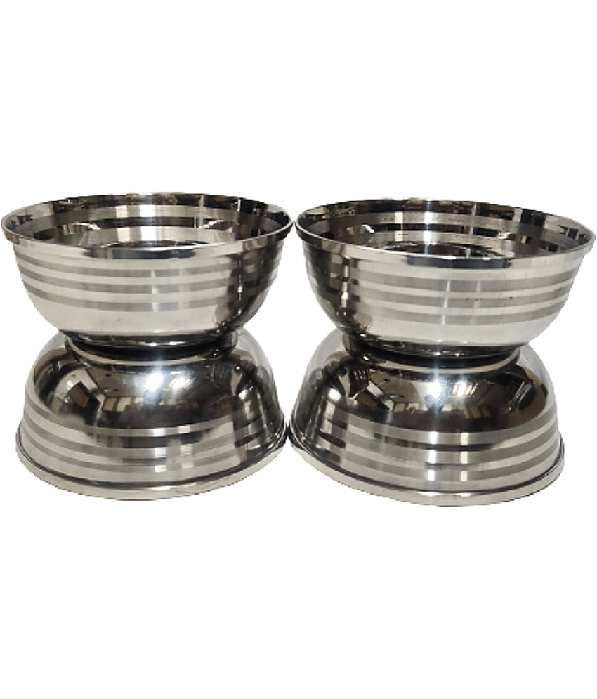 Dynore Sabji Bowls 4 Ps Stainless Steel Plain Vegetable Bowl 9 cm ( Set of 4 ) Silver