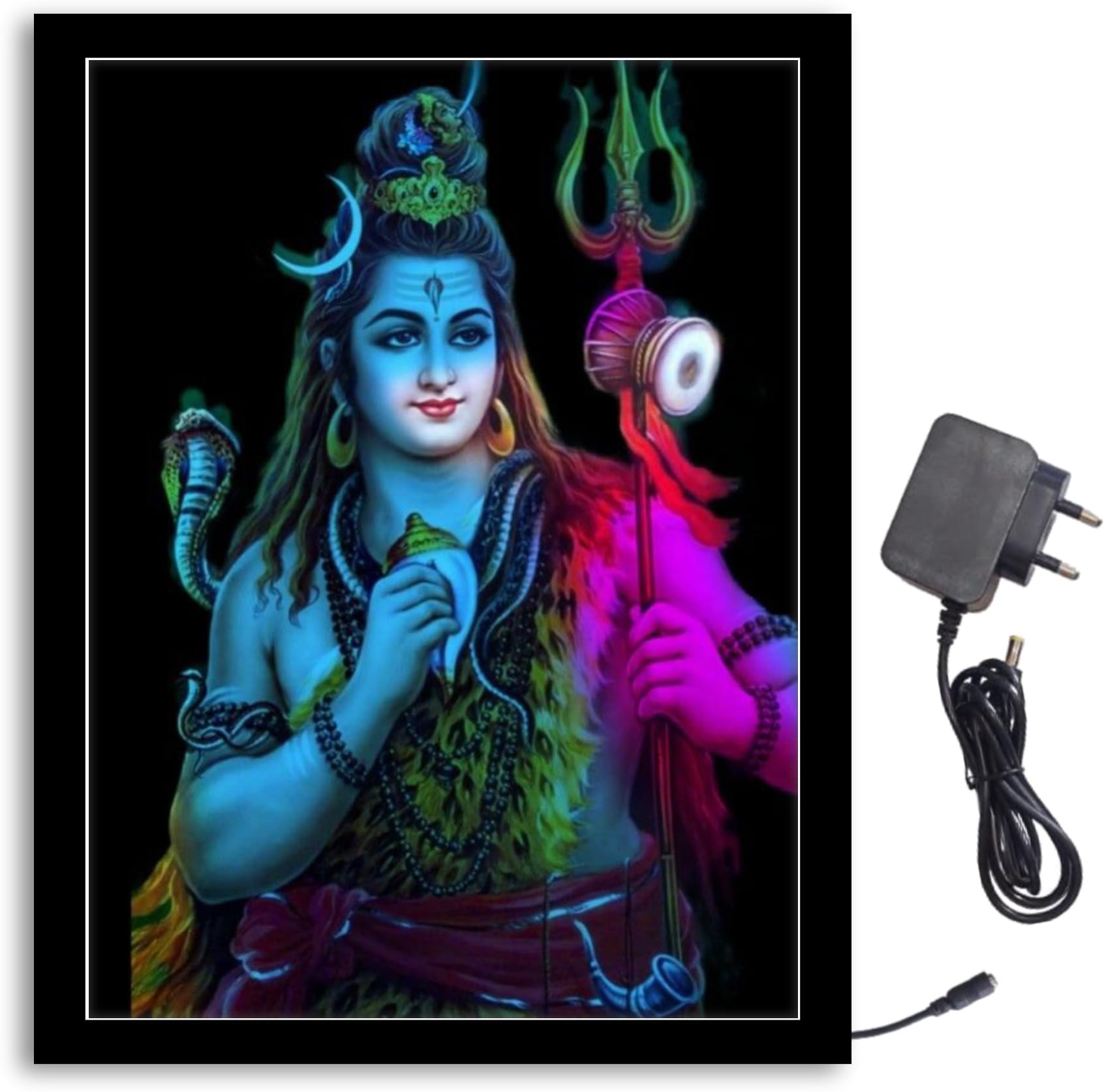 NOKKES Shiv Ji Black Blue Light Photo Frame 8X10 inch Led Light photo Frame With Light Adaptor Led Light Photo Frame Black Color Photo Frame_AQW132