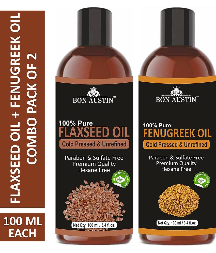 Bon Austin Premium Flaxseed Oil & Fenugreek Oil  - Cold Pressed & Unrefined Combo pack of 2 bottles of 100 ml(200 ml)