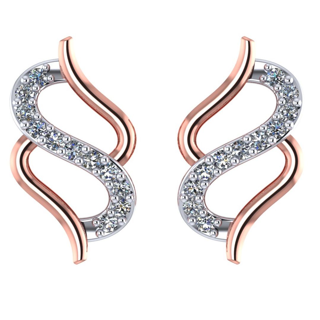 Senco Gold Sparkling Waves Diamond Studs (2.75 gram / 0.13 Ct / JK-SI / 18K Rose Gold)