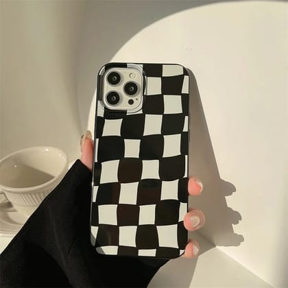 Black White Chess Checks Board Lattice Glossy iPhone Soft Case-iPhone 11 Pro Max