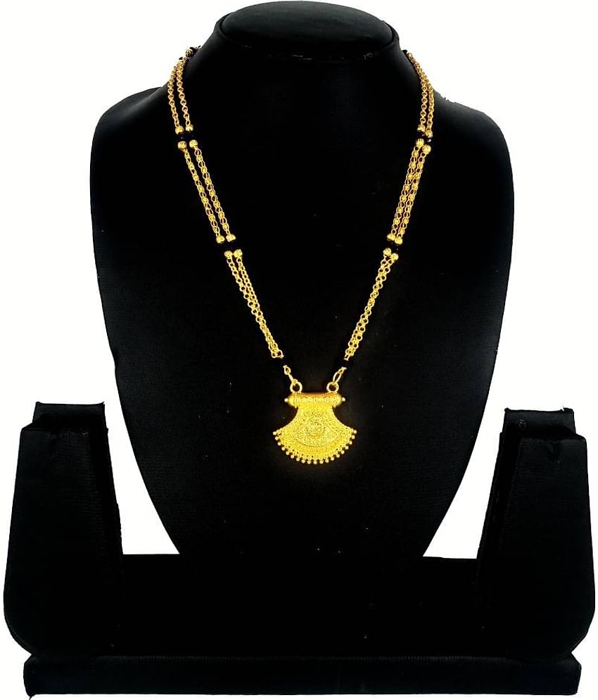 Shankhraj Mall Copper Gold Maharashtrian Style Pearl Long Chain Black Beads Mangalsutra For Women-100398