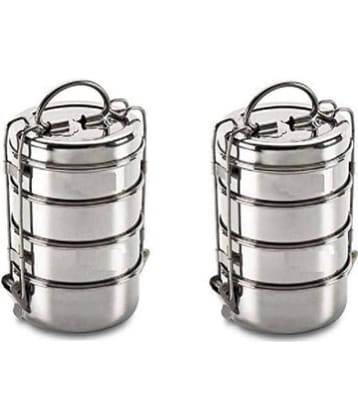 Dynore - Set of 2 Tiffin 8x4 Stainless Steel Lunch Box 4 Container ( Pack of 2 )