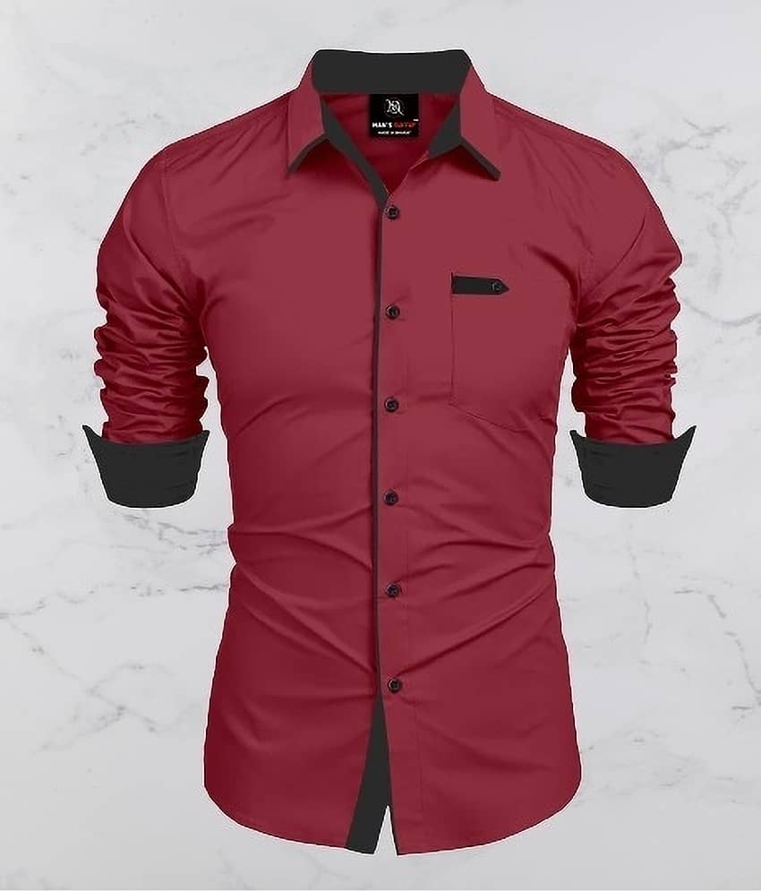 MAN'S SUITUP Cotton Blend Regular Fit Solids Full Sleeves Men's Casual Shirt - maroon ( Pack of 1 )
