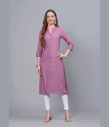 MAUKA Rayon Embellished Front Slit Women's Kurti - Purple ( Pack of 1 )