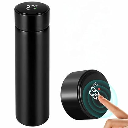 Stainless Steel Water Bottle With Led Temperature Display, Double Wall Vacuum Insulated Water Bottle (Pure Black) 500 ML