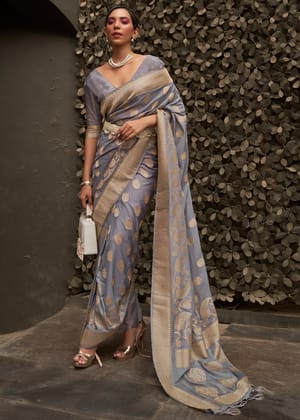 Beautiful Grey Woven Banarasi Georgette Silk Saree