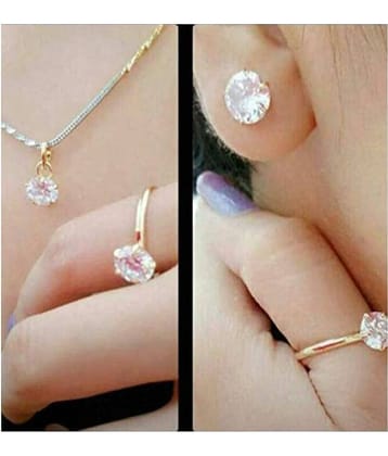 Sunhari Jewels AD stone pendant set combo with ring for girls and women