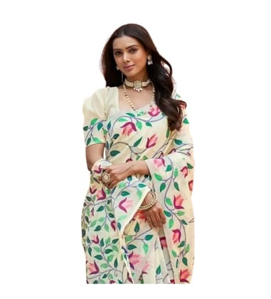 DARSHANS Women's Georgette Printed Saree With Unstitched Blouse 5.5Mtr (Cream)-PID65157 DARSHANS Women's Georgette Printed Saree With Unstitched Blouse 5.5Mtr (Cream)-PID65157