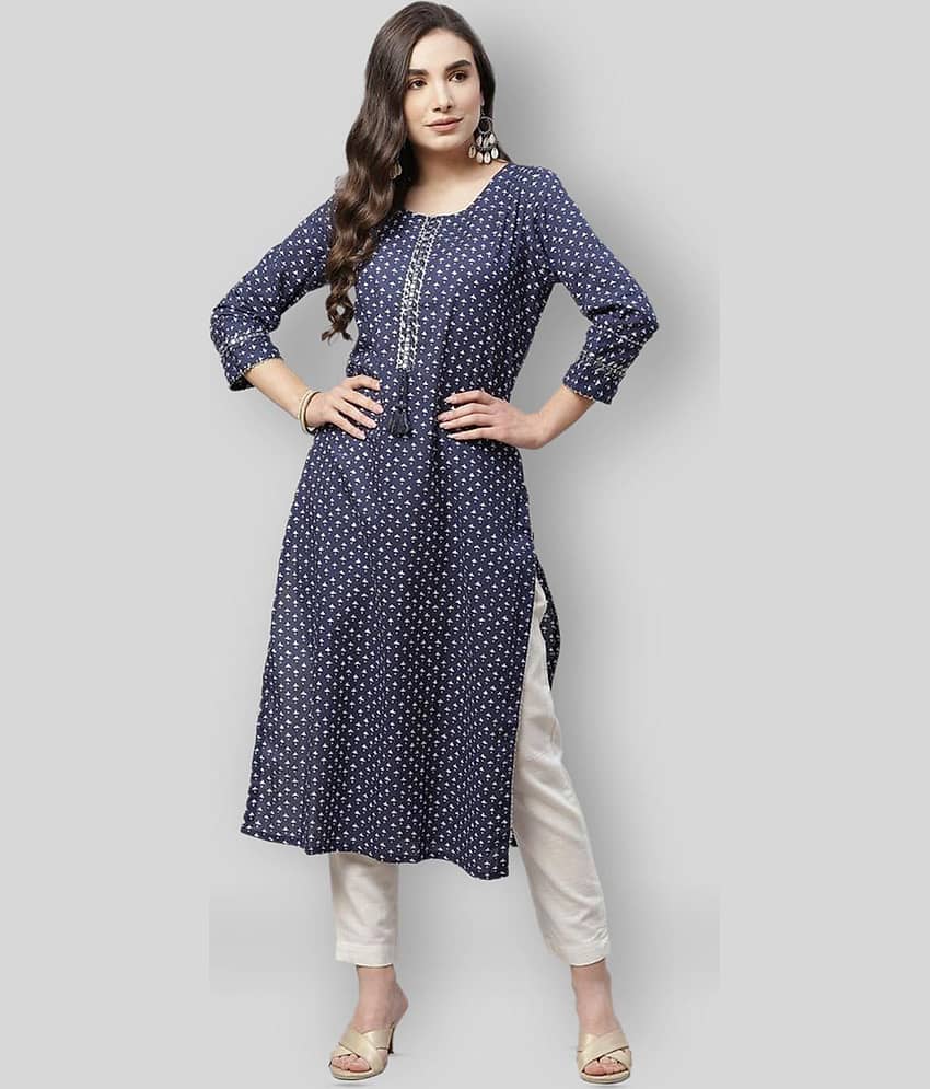 Divena - Blue Cotton Women's Straight Kurti ( Pack of 1 )