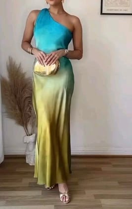 Tabby one shoulder silk dress-Blue / XS
