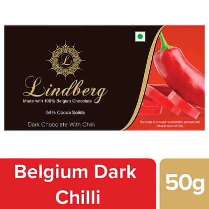 Lindberg 100% Belgian Dark Chocolate - Chilli, 54% Cocoa Solids, 50 g
