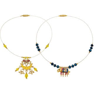 1 Layer Invisible Chain Necklace, Yellow Blue Combo, 2 Qty