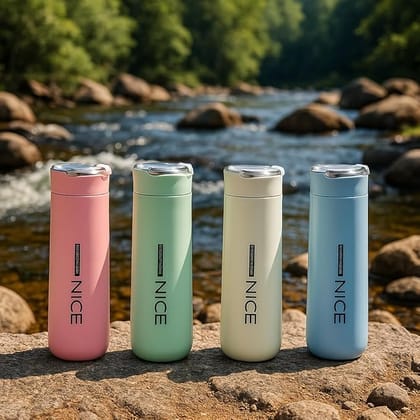 Nice Glass Water Bottle ( piece,400 ML) - MULTICOLOR 400 ml Bottle (Pack of 2, Multicolor, Glass)