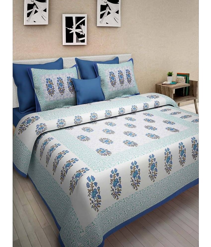 Uniqchoice Cotton 1 Double Bedsheet with 2 Pillow Covers ( Blue )