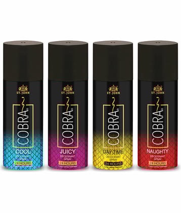 ST.JOHN Cobra Cool,Naughty,DayTime & Juicy Deodorant Spray for Men 150ml Each (600ml) - Pack of 4