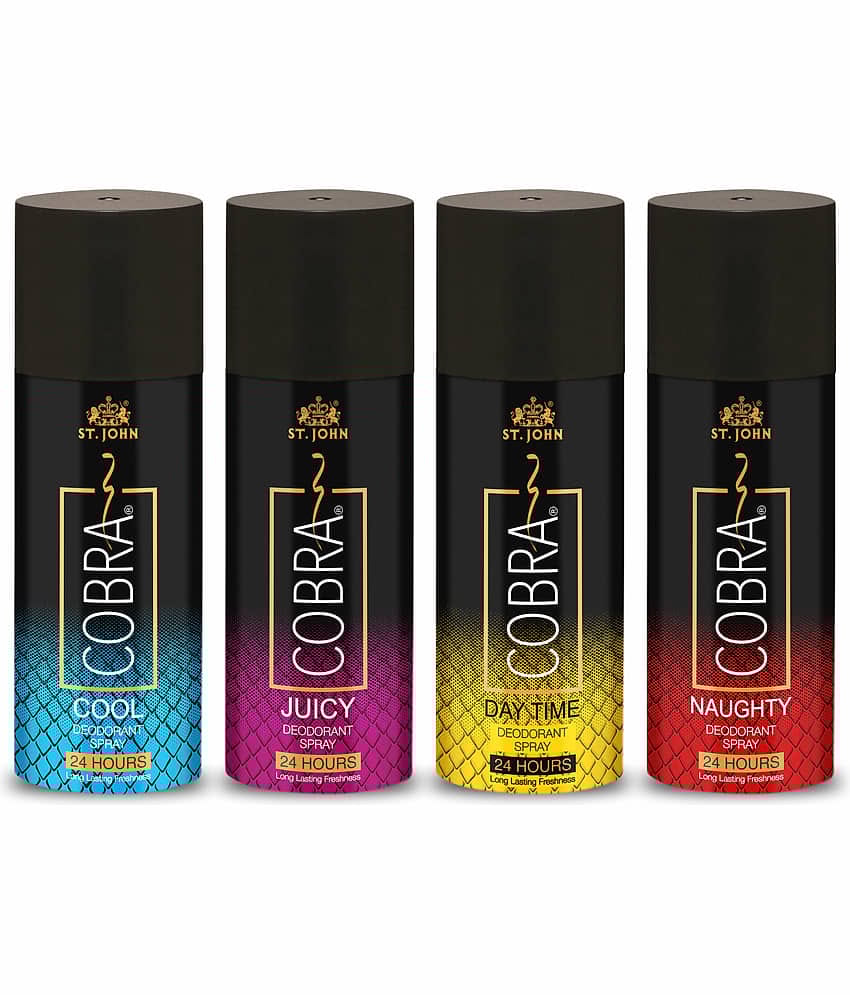 ST.JOHN Cobra Cool,Naughty,DayTime & Juicy Deodorant Spray for Men 150ml Each (600ml) - Pack of 4