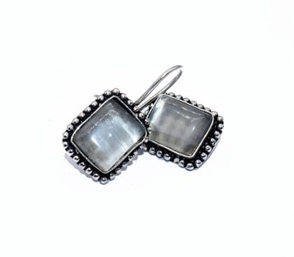 Silver Square Designer Dangale Earring Stone Work Oxidized Earring , SER-100-Per Pair