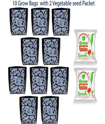 10 Plant grow bags UV Treated bags Size(40x20cm) 150micron thickness LDPE Black Grow Bags with vegetable seed packet -2