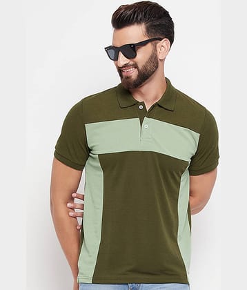 VERO AMORE Pack of 1 Cotton Blend Regular Fit Colorblock Half Sleeves Men's Polo T Shirt ( Olive )