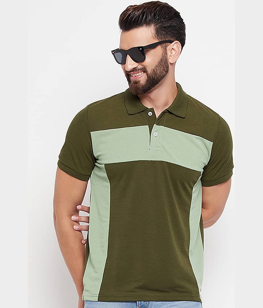 VERO AMORE Pack of 1 Cotton Blend Regular Fit Colorblock Half Sleeves Men's Polo T Shirt ( Olive )
