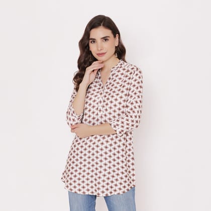 Women's Printed Short Kurti - White Assorted M