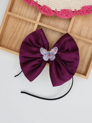 Satin Bow Hairband with Butterfly -Burgundy-one Size / Burgundy