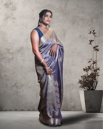 Deep Purple Banarasi Weaving Tissue Silk Saree