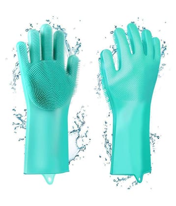 Silicon Hand Gloves with Scrubber for Kitchen Cleaning, Utensils Rubber Universal Size