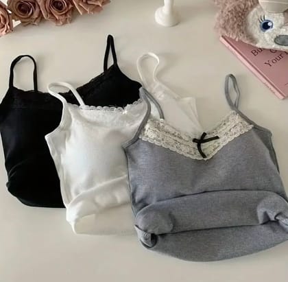 Frappe lace built in bra top-White / XS