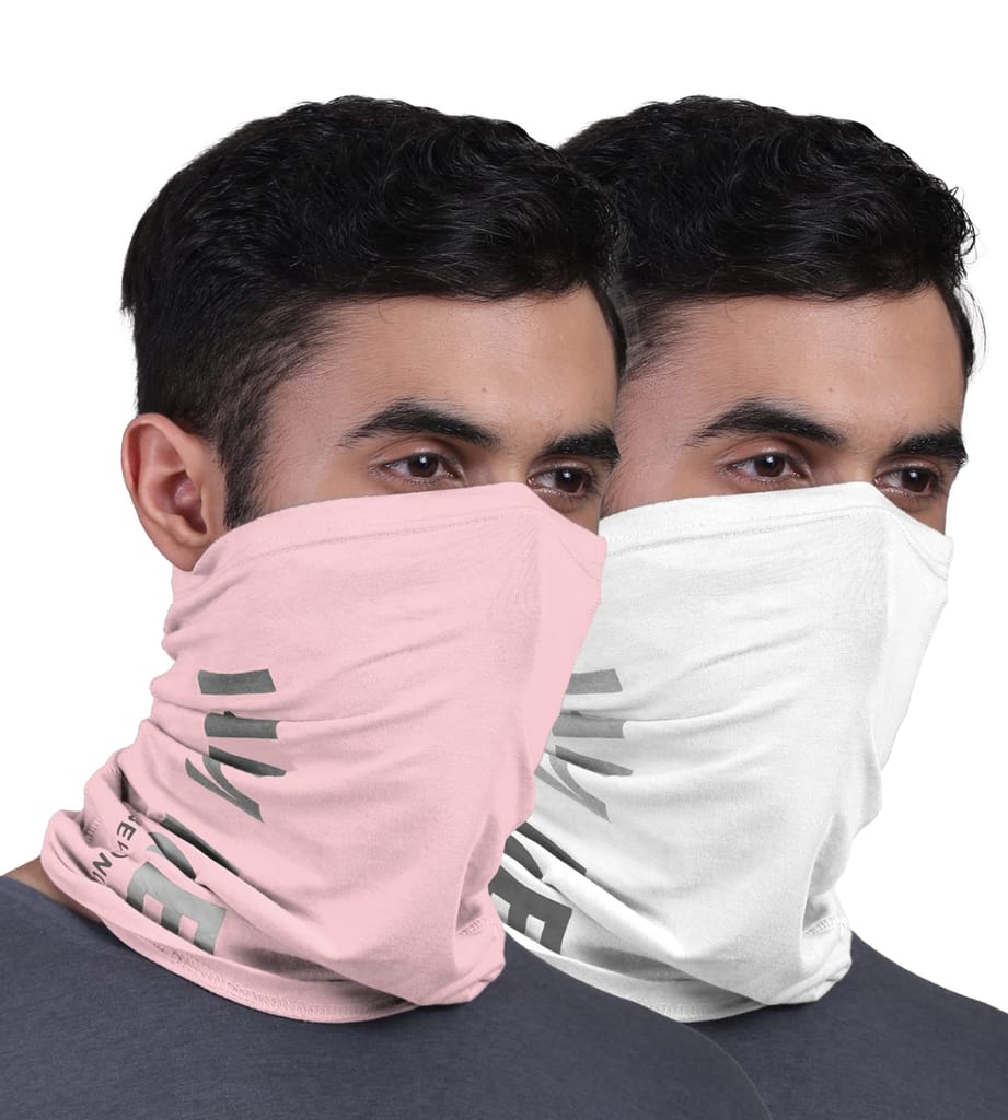FREECULTR Unisex Bamboo Bandana, Anti Microbial Super Soft & Comfort Fit, Breathable Multipurpose Headband, Face Mask for Dust Protection and Sun - Printed Pack of 2-Pastle Peach,White