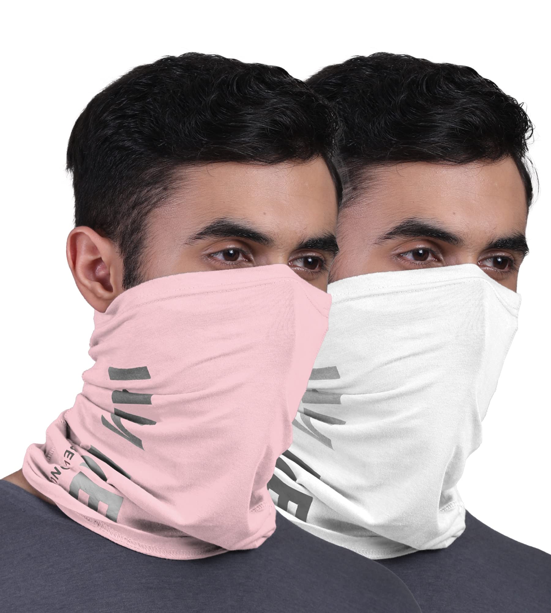 FREECULTR Unisex Bamboo Bandana, Anti Microbial Super Soft & Comfort Fit, Breathable Multipurpose Headband, Face Mask for Dust Protection and Sun - Printed Pack of 2-Pastle Peach,White